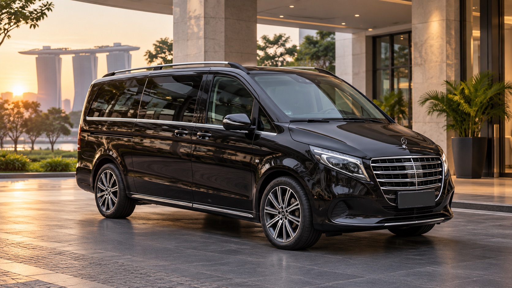 Illustrative black V-Class-inspired passenger van