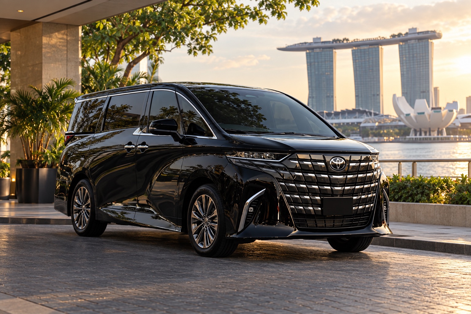 Illustrative black Alphard-style luxury MPV